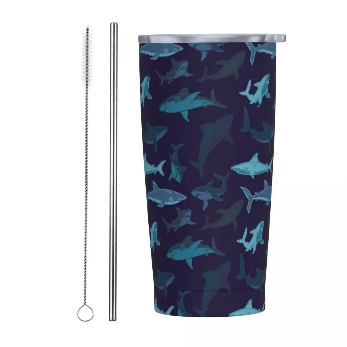 Стакан из нержавеющей стали кружки с синими акулами чашка соломинкой