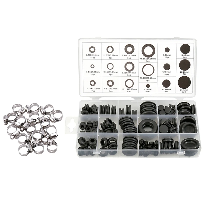 

16 шт., регулируемые кольца из нержавеющей стали для автомобиля, 6-12 мм и 125 шт.