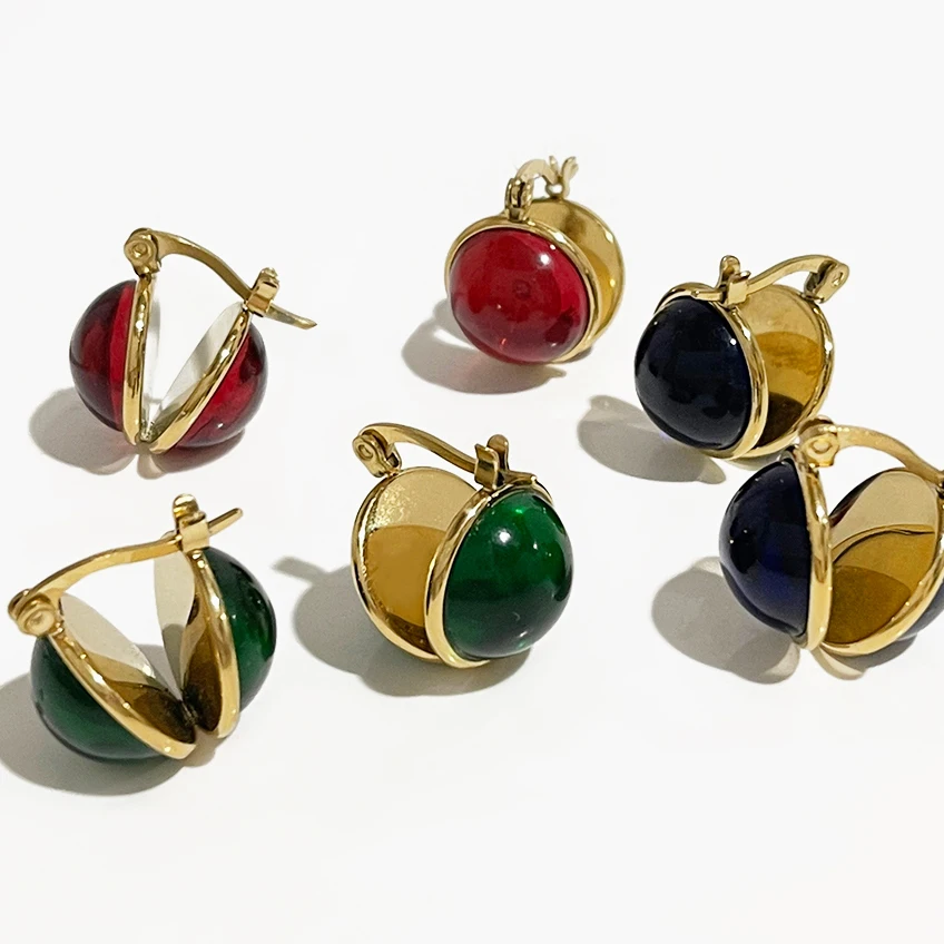 

Peri'sBox Exquisite Multicolor Glass Crystal Cabochon Hoop Earrings for Women Stainless Steel Gold Plated Jewellery Non Tarnish