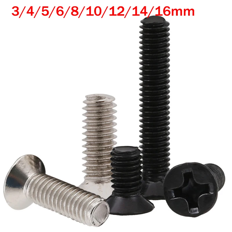 

50Pcs M2 M2.5 M3 Black Cross Recessed Countersunk Head Screw Carbon Steel Furniture Bolt 3/4/5/6/8/10/12/14/16mm