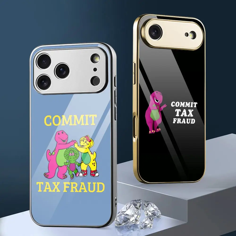 Фото Чехол для телефона Barney C-Commit Tax Fraud для iPhone 17 16 15 14 13 Pro Max Plus, металлический с гальваническим покрытием, стеклянная задняя крышка №1
