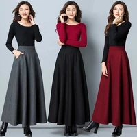 skirts womens 2021 solid a line woman clothes autumn and winter empire office lady tweed medium length large swing skirt