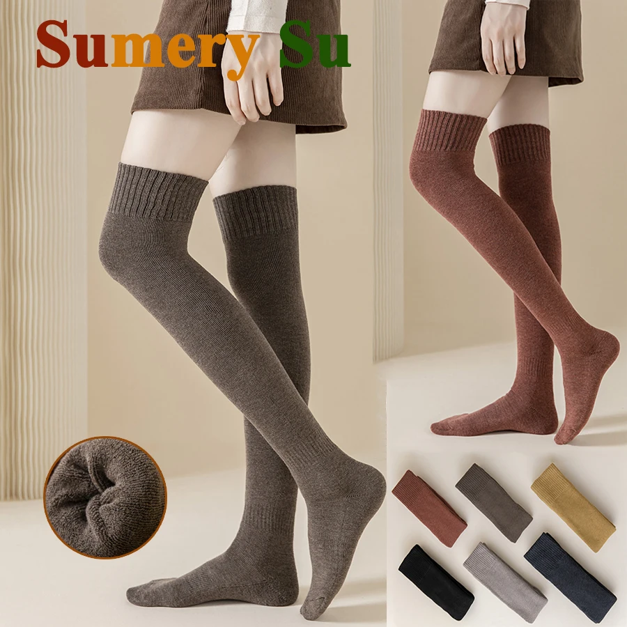 Thick Stockings Socks Women Warm Winter Over Knee High Hold Up Cotton Sexy Slim Ladies Girls Halloween Gift 6 Colors 1 Pairs