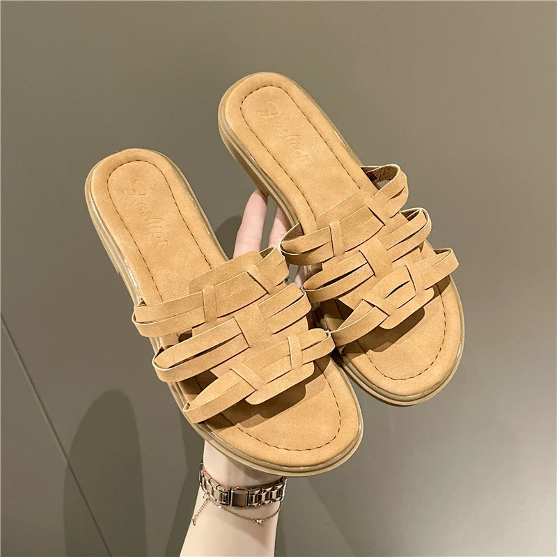

New Summer Women Slippers Square Toe Flat Bottom Females Sandals Fashion Leisure Solid Breathable Non Slip 1