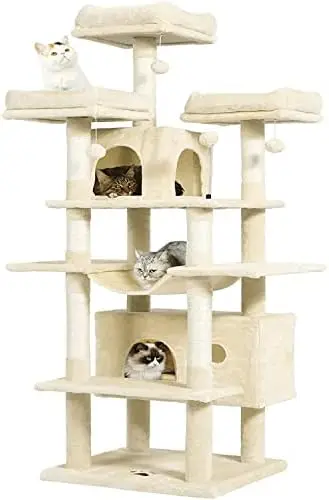 

POPTOP 67" Large Tree, Multi-Level Tower with 3 Top Perches, 2 High Plush Condos, Scratching Posts, Stable Activity Center wit