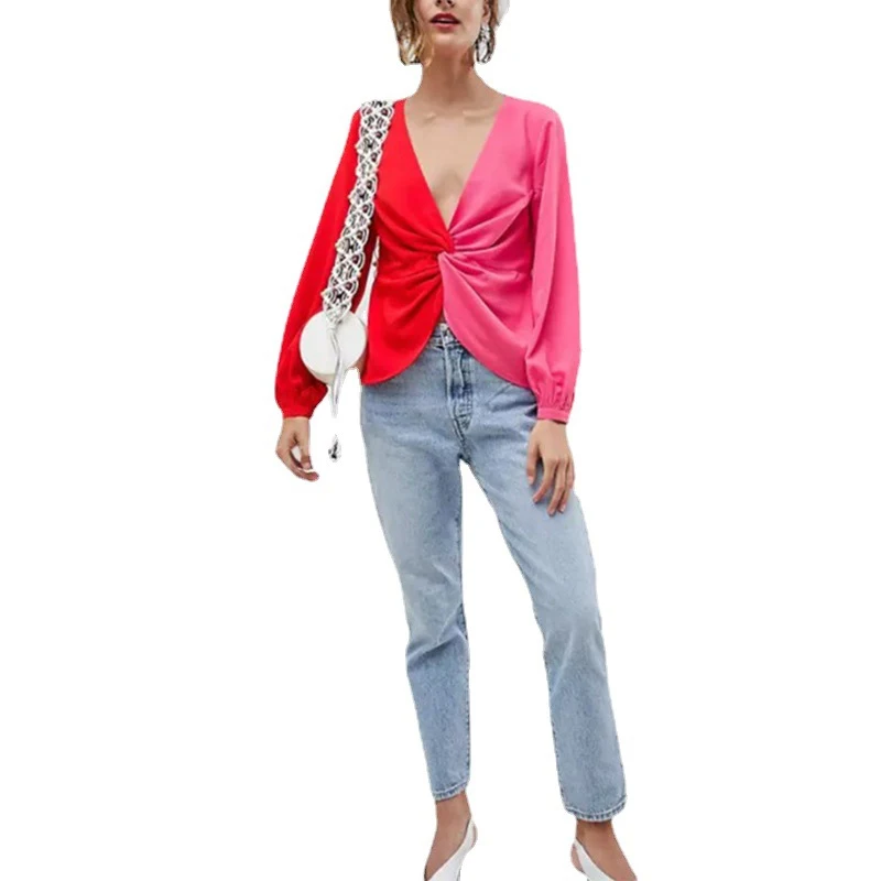 Рубашка Kink Женская с длинным рукавом пикантный Свободный Топ глубоким V-образным