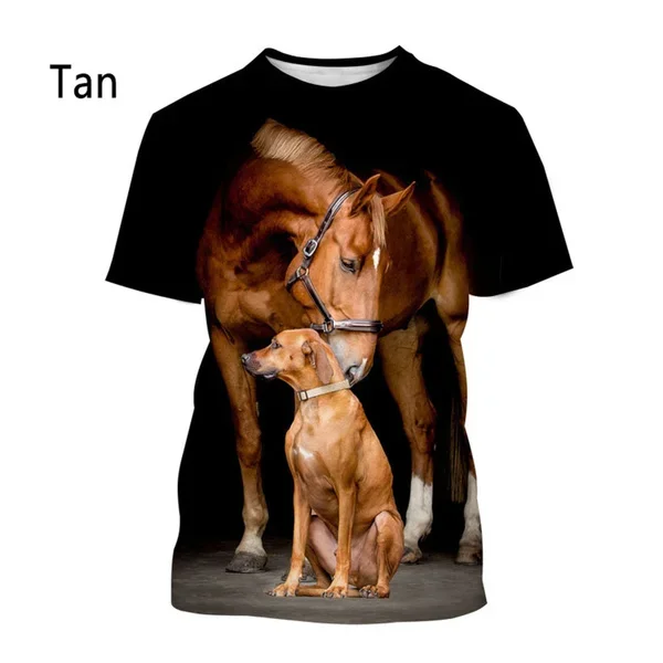 Летняя модная мужская и женская футболка в стиле Харадзюку С 3D-принтом лошадей