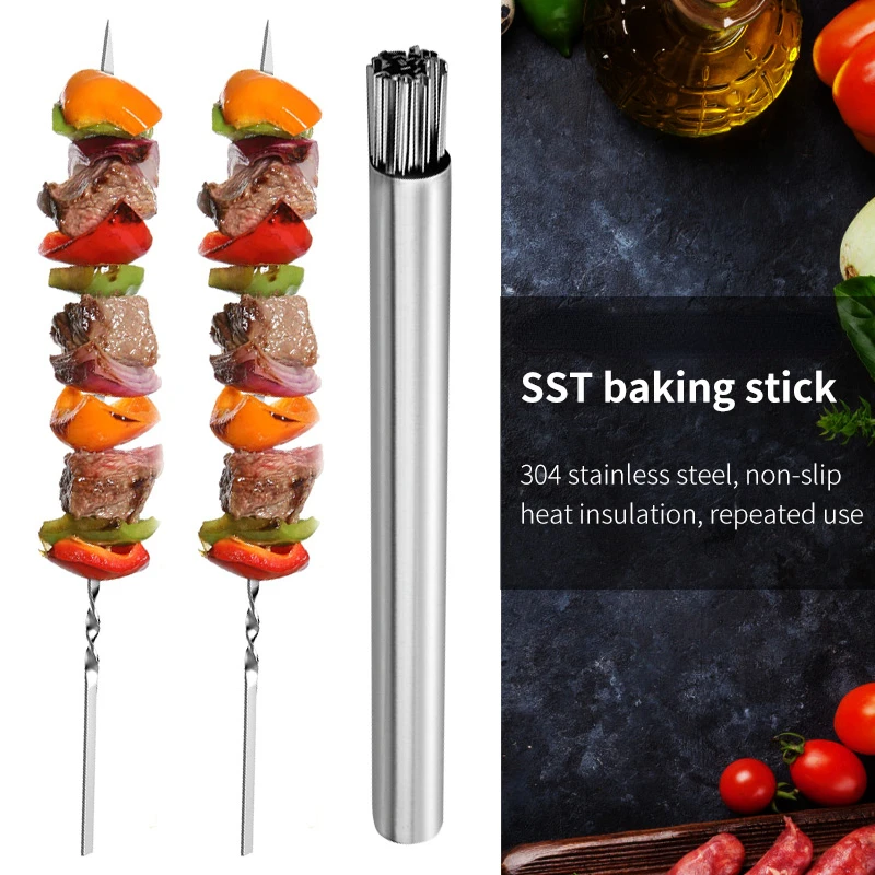 

Stainless Steel Barbecue Skewer Storage Tube Reusable Grill Sticks Flat BBQ Fork BBQ Utensil Kitchen Outdoor Camping Accessories