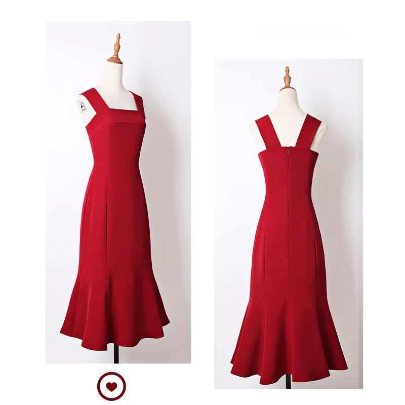 Красное платье женское летнее Хепберн длинное для похудения дизайнерское с