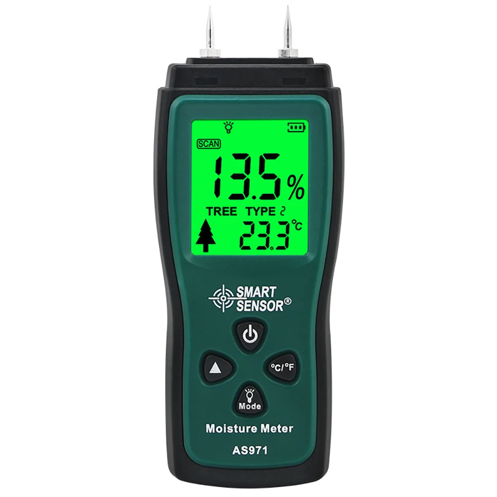 

SmartSensor AS971 Handheld Mini Wood Moisture Meter Digital LCD Lumber Damp Meter Detector Tester 2 Pin Probe Range 2%~70%