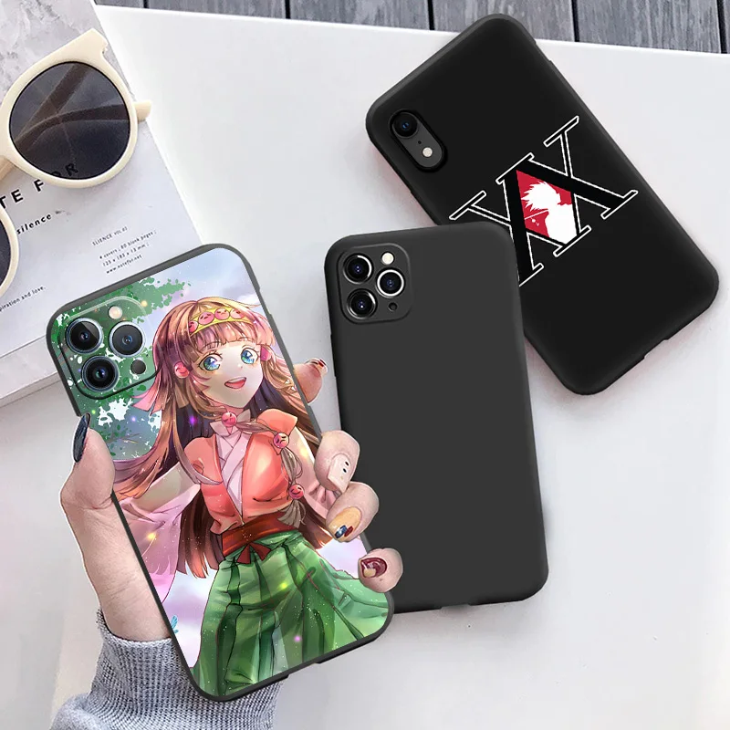 Силиконовые черные чехлы для телефонов iphone 16 Pro Max 7 8 14 15 Plus SE XR 11 12 13 Mini 15Pro Hunter X Anime
