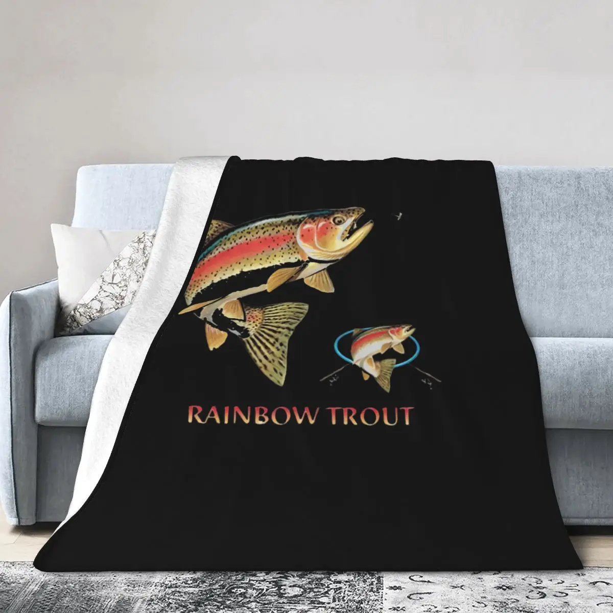 

Rainbow Trout Fly Fishing Catch Bed Outdoor Bedspread Double Bed Decor Sofa Blanket Anti-pilling Microfibers Non-stick washable