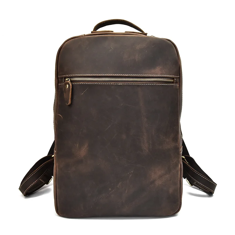 Crazy Horse Leather Backpack For Men Large Capacity Double Layer Backpack Laptop Bag Top Layer Cowhide School Bags Male Backpack