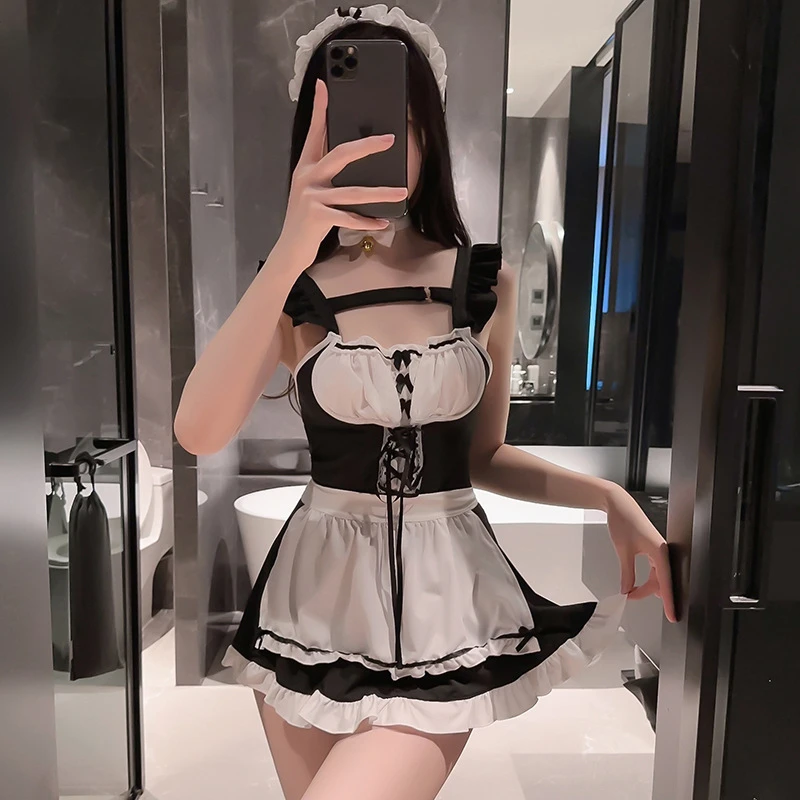 Японская девушка-якорь Амин Горничная косплей одежда черный кавайная Лолита