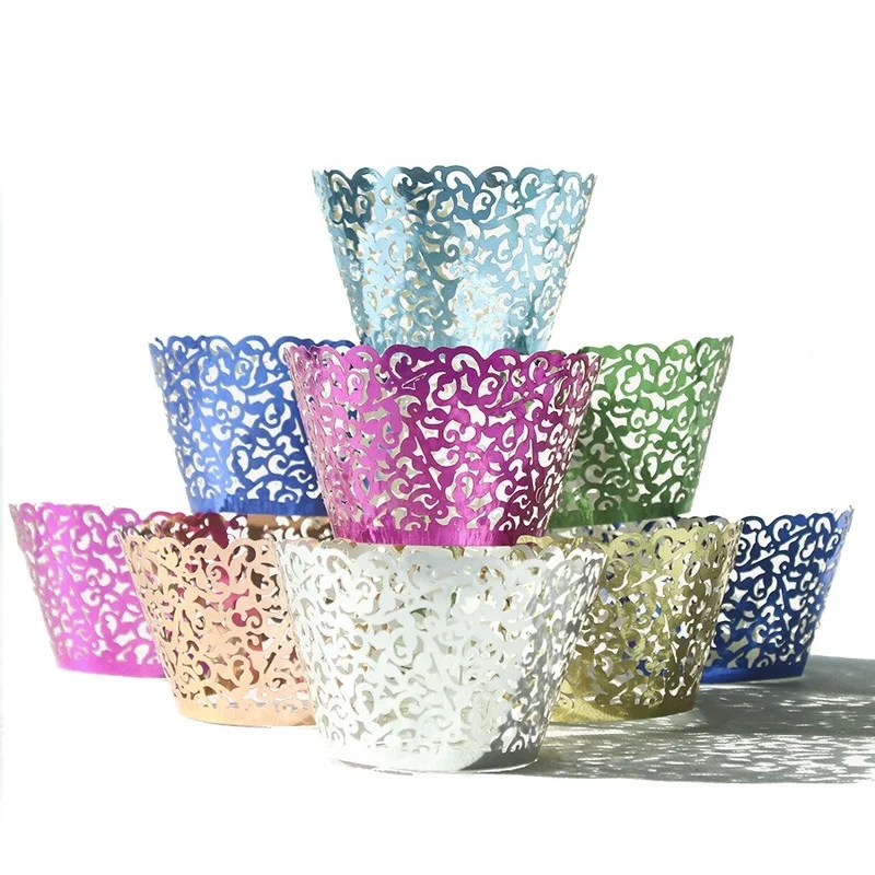 

10pcs Hollow Candy Color Cake Support Paper Cake Edge Decoration Cup Holder Cake Mold Baking Paper Baking Tools