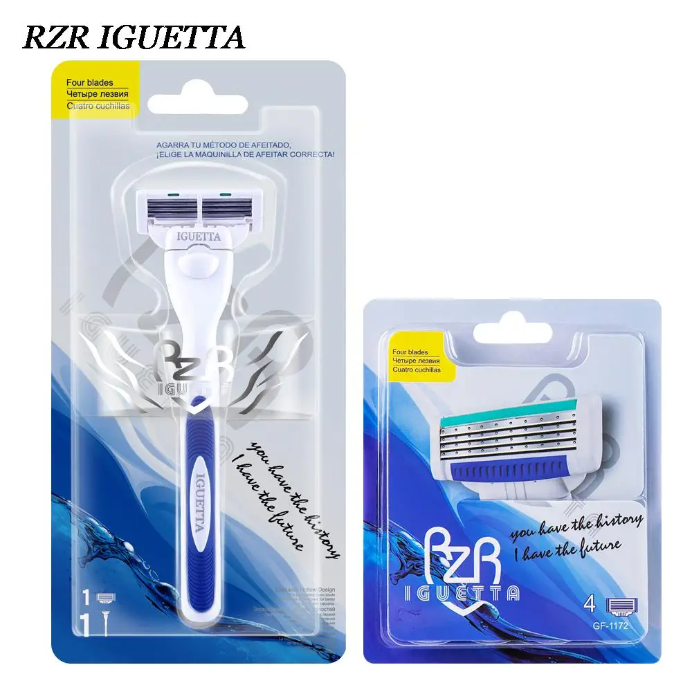 

1 Handle +5 Cassettes Men Razor Blade Set Replaceable Shave Beard Razor 4-Layers Sharp Hair Remover