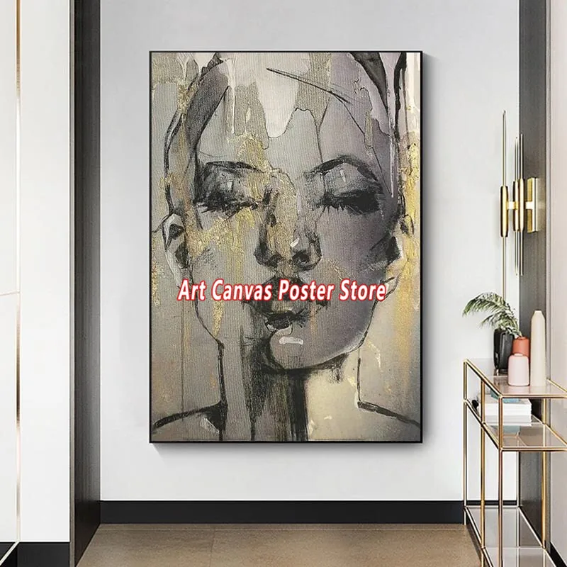

Wandkleed Face Black Gold Woman Canvas Poster Print Painting Wall Art Pictures for Home Living Room Wall Decoration Cuadros Gift