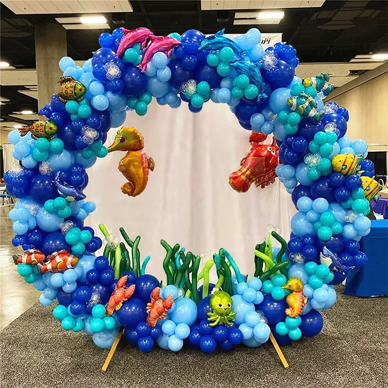 296pcs Ocean Theme Balloons Garland Arch Kit with Shark Bubble Fish Foil Ballon for Baby Shower Boy Birthday Party Decorations