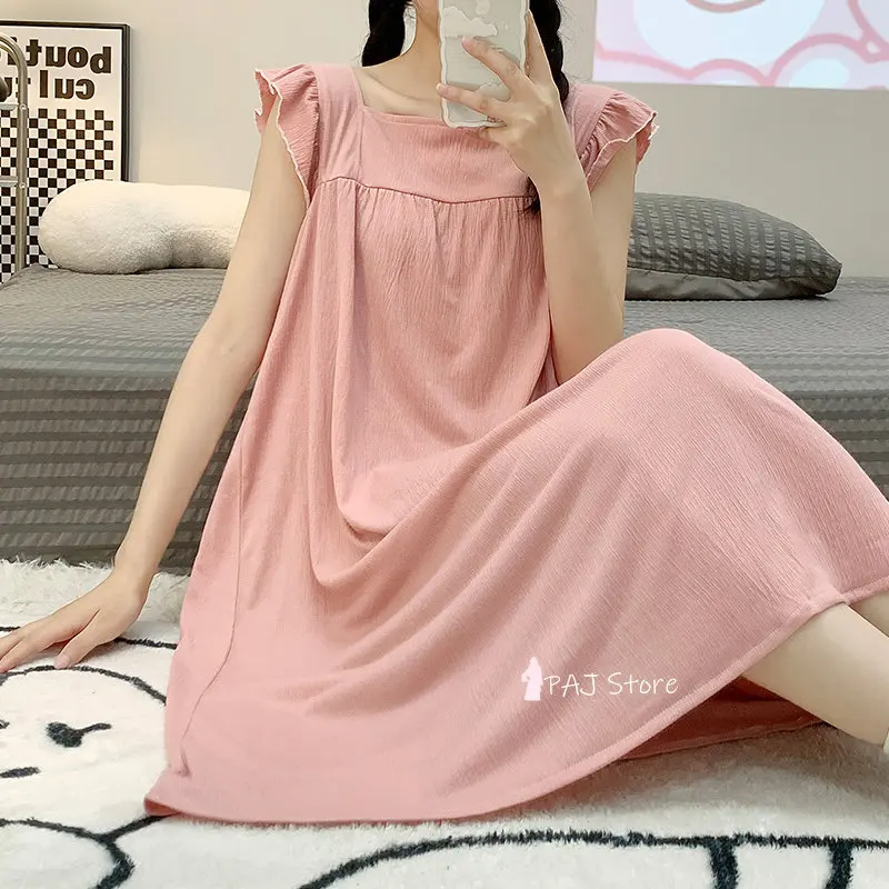 Women Summer Cotton Sleeveless Sleep Tops Dropshipping Nighty Pajama Girls Nightgowns Sleepwear Plus Size Sleeping Dress 6XL
