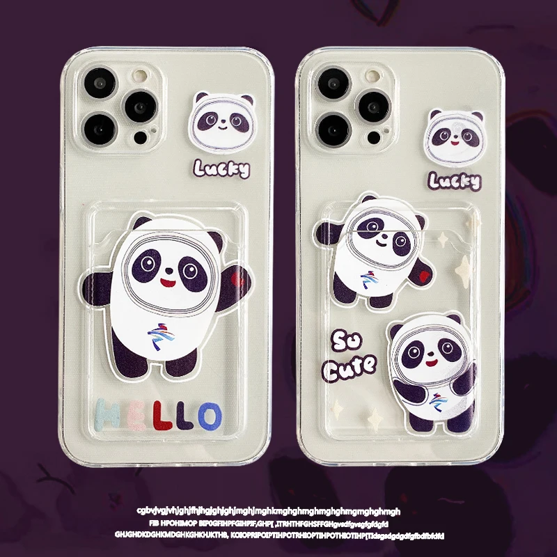 

Чехол для Телефона iPhone 6 6S 7 8 Plus X XS XR 13 12 Mini 11 Pro Max, кошелек с пандой, прозрачные чехлы для кредитных карт, мягкий силиконовый чехол