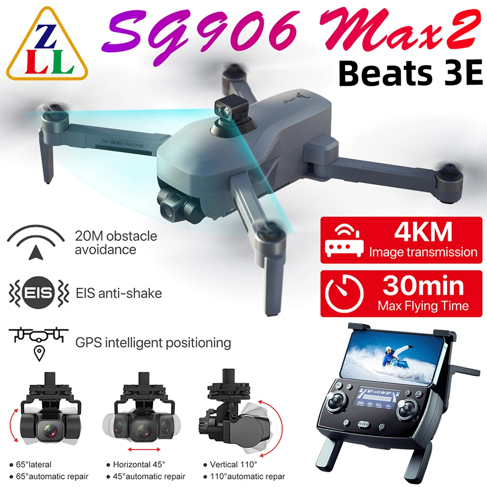 

ZLL SG906 MAX2 BEAST 3E 4K HD камера Дрон GPS 4KM EIS 3-осевой карданный обход препятствий RC FPV Квадрокоптер