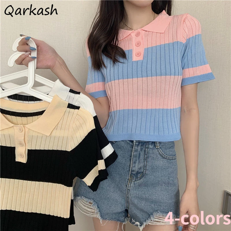 

Pullovers Women Striped Simple Slim Korean Style Summer Leisure Tender New 2022 All-match Sweet Preppy Vetement Femme Chic Ins