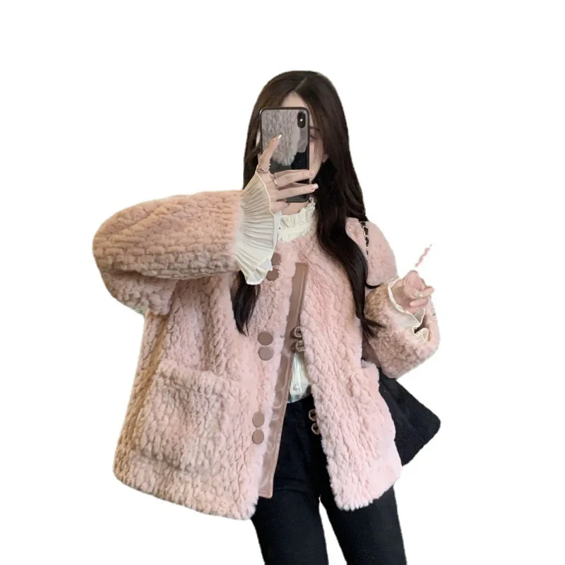 Gentle Hairy Coat Winter 2022 New Thickened Design Sense Loose Long-Sleeved Cotton Clothes Cotton Clothes