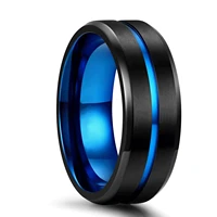 fashion 8mm mens black tungsten wedding band rings blue groove beveled edge engagement ring men%e2%80%99s valentine gift free shipping