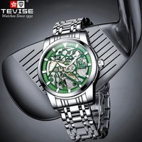 tourbillon skeleton automatic watch for men waterproof luminous green dial mechanical mens watches full steel relogio masculino