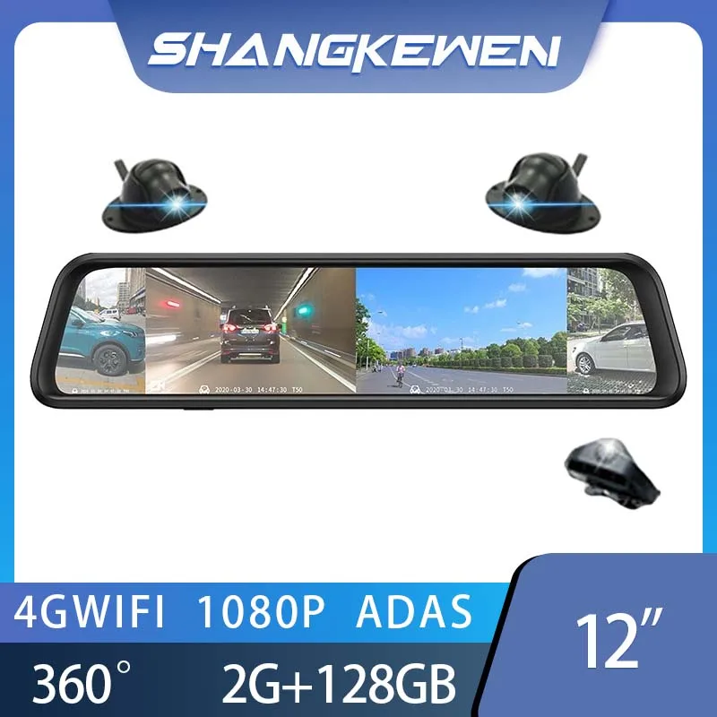 

12 Inch 4G ADAS 360° Car Dashcam With WiFi 1080p GPS Touch Screen Voice Control Night Vision Four Lens Bluetooth Rearview Camera