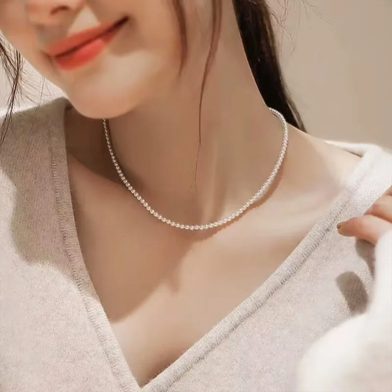 Ожерелье женское с жемчужной цепочкой простой чокер 6 мм в винтажном стиле