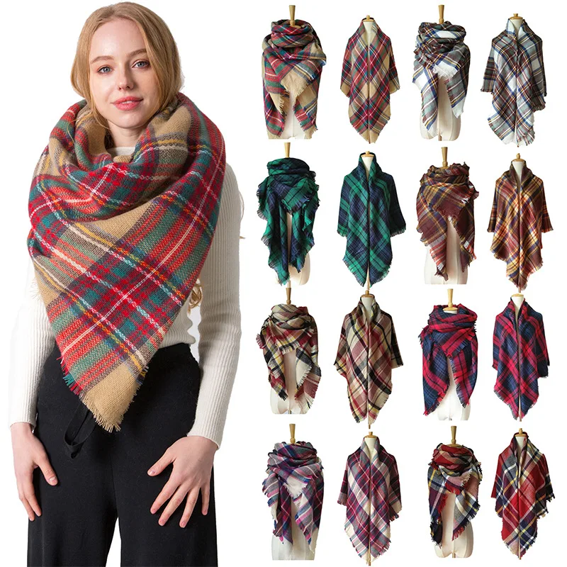 

2021 Autumn and Winter Cashmere Increase Thickening Double-sided Colorful Plaid Square Scarf Men's and Women's Shawls