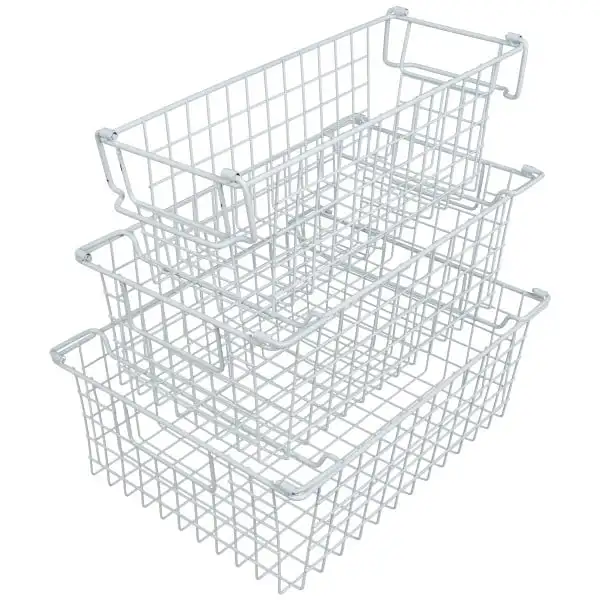 

Chic White 3-Piece Shelf Organizer Set of Durable Baskets to Store Toy, Kitchen, Closet, and Bathroom Items - Small, Medium, and