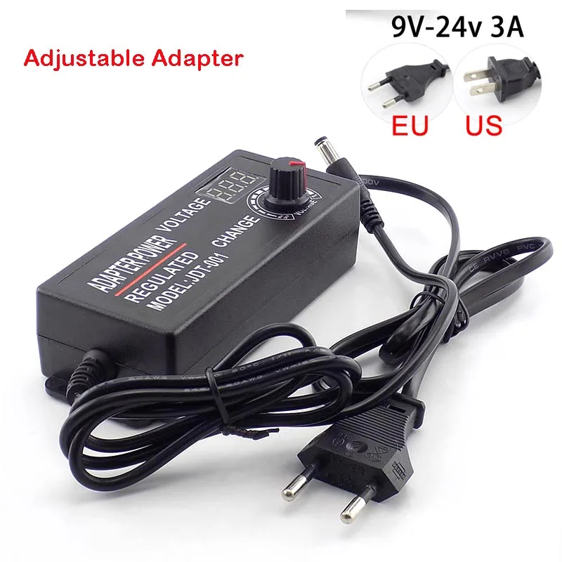 

Adjustable Adapter AC 100-220V to DC 9-24V 3A 72W CCTV Camera Power Supply for Led Strip Light with Display Screen 5.5*2.5mm