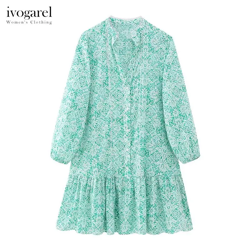 

Ivogarel Elegant Printed Mini Dress with Long Sleeves and Lace Trim Pretty Women's Dresses Vintage Vacation Outfits, Traff 2023