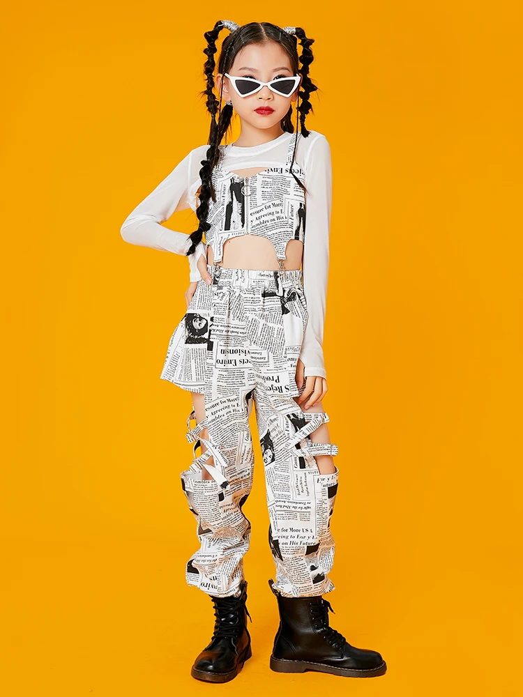Jazz Dance Costumes For Girls Printing Kpop Outfits Children Hip-Hop Street Dance Performance Costumes Festival Wear DQS10775