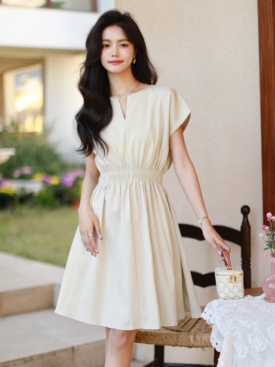 Женское летнее платье Coigarsam новинка 2024 Короткие однотонные платья с коротким