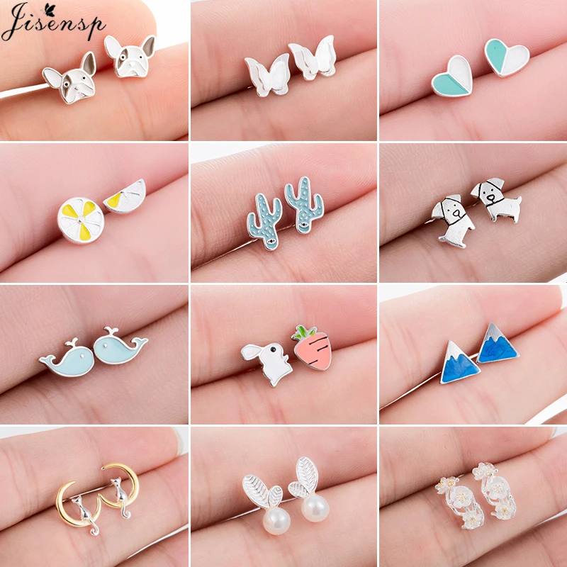 

Trendy Cute Butterfly Stud Earrings Minimalist Lemon Cactus Heart Whale Earrings for Women Girls Jewelry Animal Pendientes Gifts