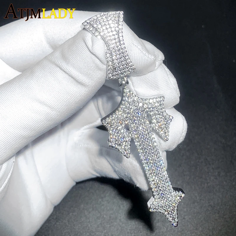 

Hip Hop Full Paved Bling 5A Cubic Zirconia Cz Cross Sword Pendant Necklace for Men Boy Fashion Letter Charms Iced Out Jewelry