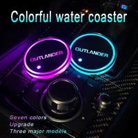 2 pcs led atmosphere light 7 colors luminous coasters cup holder for mitsubishi outlander 2016 2021 logo auto accessories