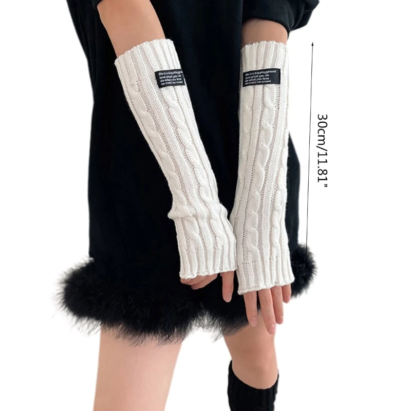 

Solid Color Knitted Lengthen Gloves Winter Half Finger Thicken Warm Christmas Presents Gloves for Girlfriend Presents