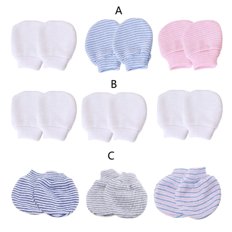 

3 Pairs Infant Kids Accessorise Boys Girls Anti Scratching Four Seasons Gloves Newborn for Protection Face Cotton Handgu