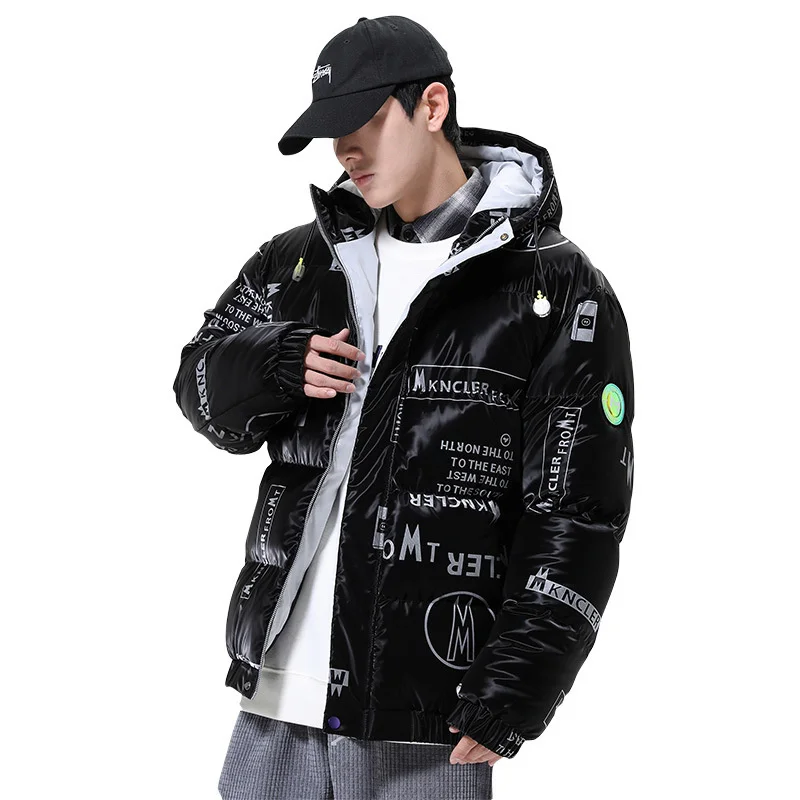 Winter Men's Hooded Parkas Windbreaker Fashion Thermal Coats Mens Thick Warm Glossy Black Jackets Brand Outwear Men's Clothings