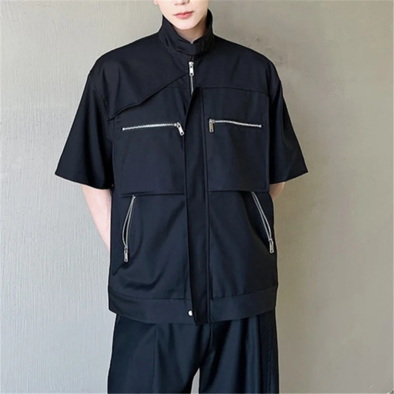 Summer New Loose Short Sleeve Korean Personalized Youth Fashion Zipper Decoration Casual Men's Shirt