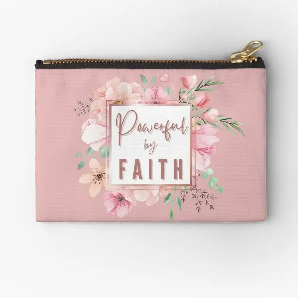 

Elegant Rose Gold Powerful By Faith Zipper Pouches Pocket Socks Coin Small Panties Key Underwear Men Bag Cosmetic Storage Women