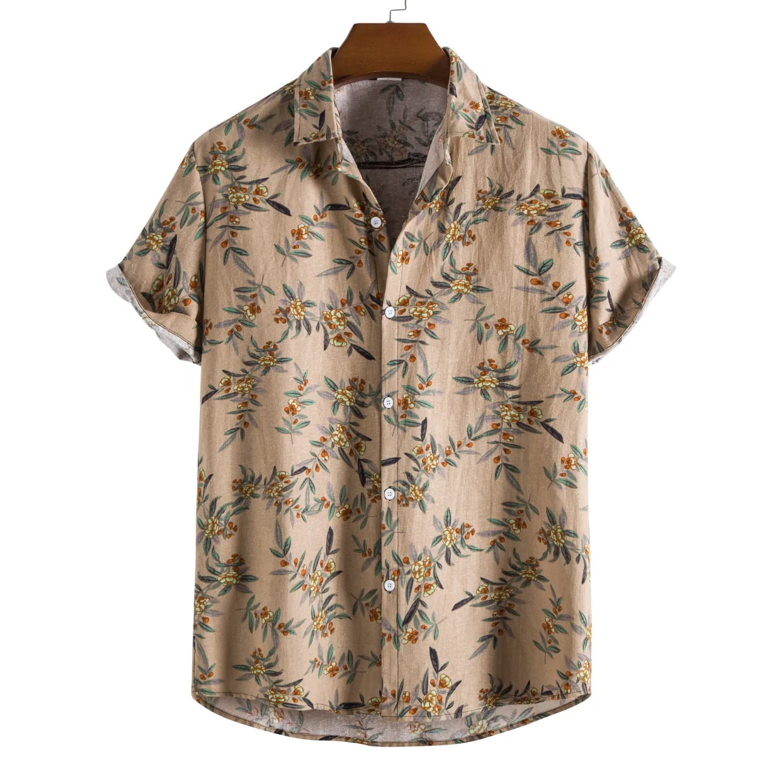 

Men's Spring and Summer Top Shirt Printed Casual Lapel Large Size Beach Holiday Floral Turn Down Collar European American Style