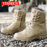 yishen mens military boots high top outdoor hiking shoes army tactical ankle boot side zipper men work safety shoe desert boots