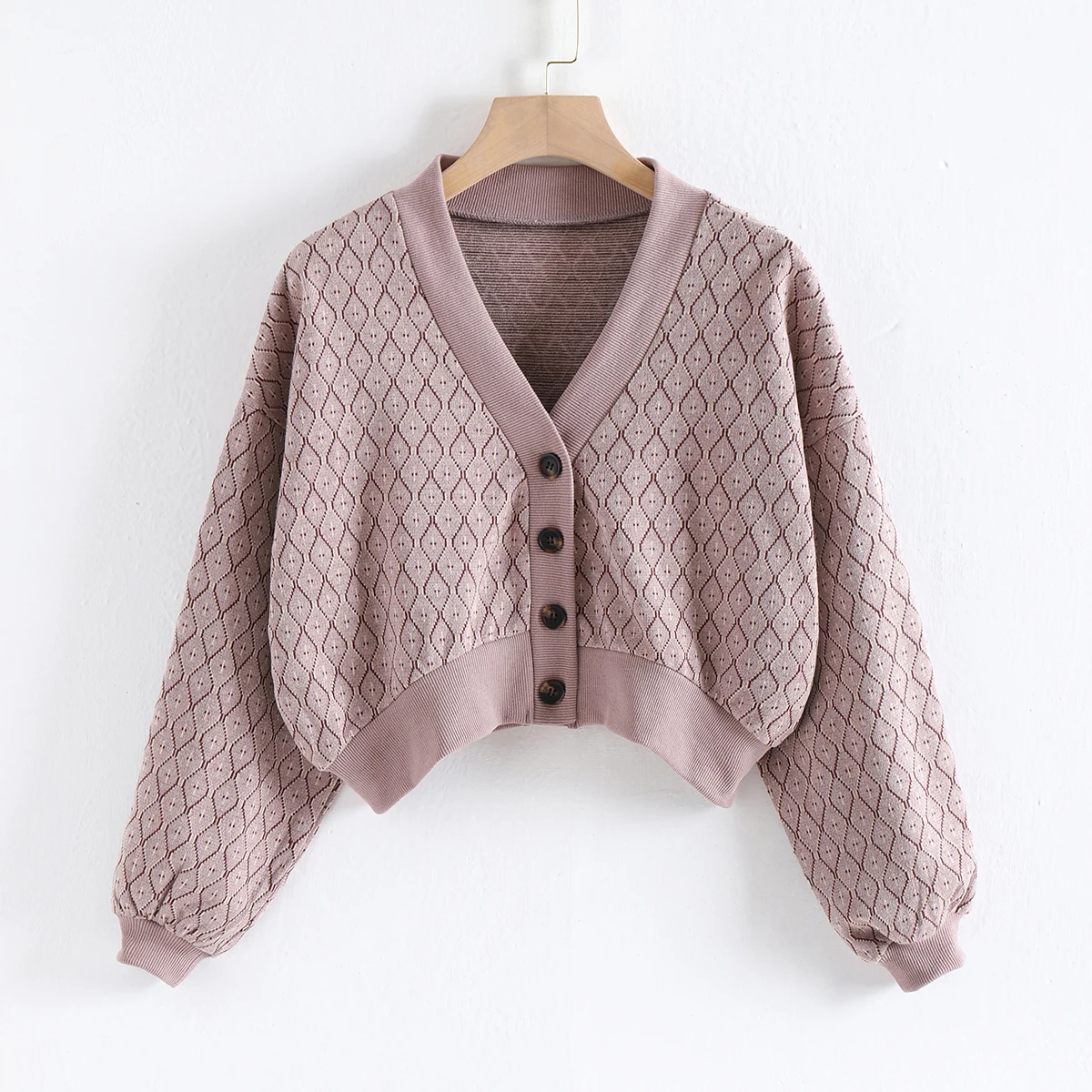 High Quality Fashion Knitted Short Sweaters Lady Coat Spring and Autumn V Neck Cable Chunky Cardigan Girl Women