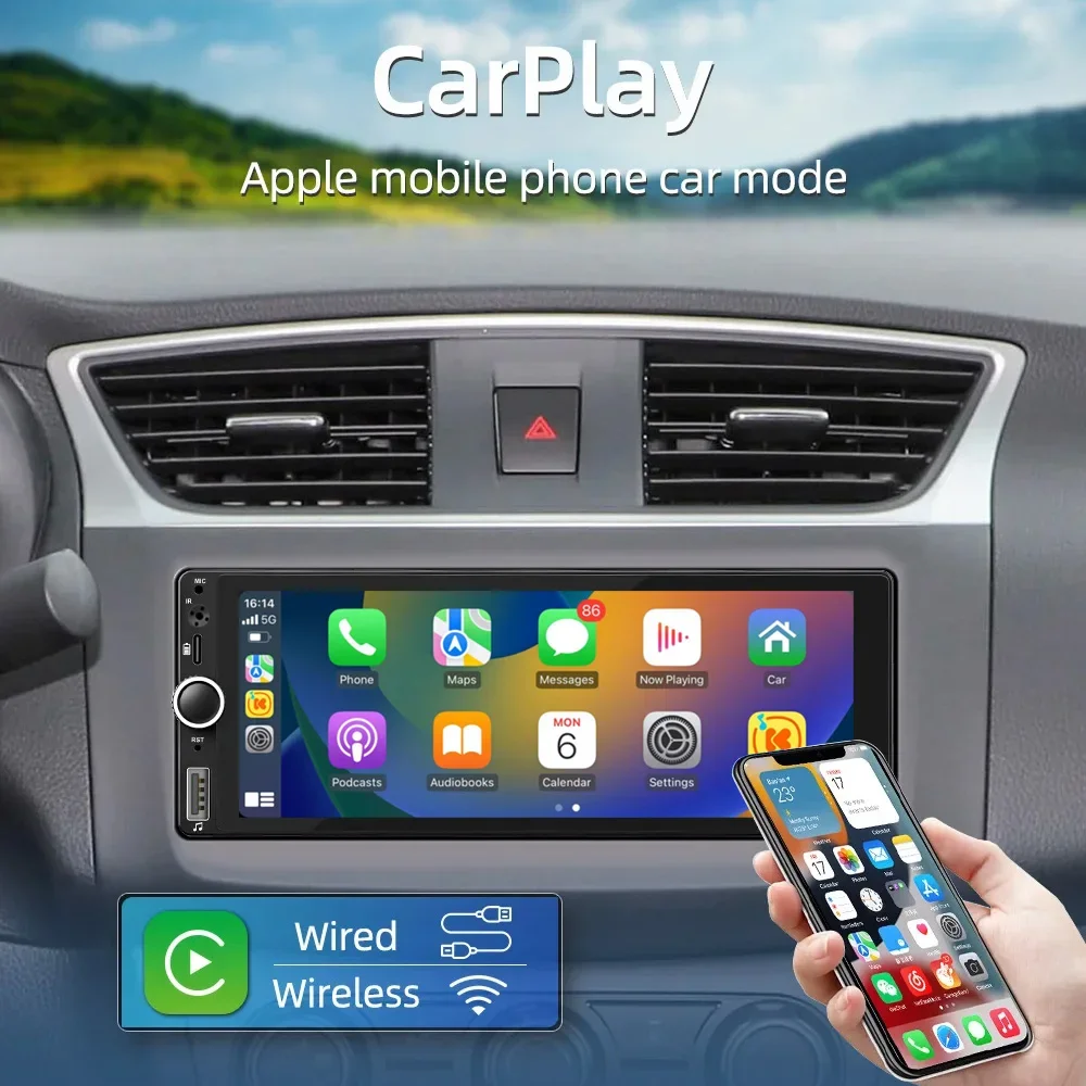 Фото X-REAKO 1 Din автомобильное радио, беспроводное CarPlay Android Auto MP5 6,86 дюймов, HD сенсорный экран, аудио, Bluetooth, USB, Тип C, зеркальное соединение №3