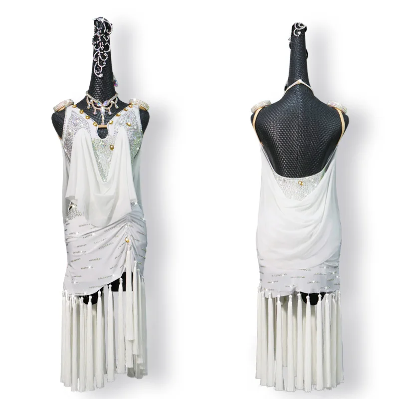 

Одежда для латиноамериканских танцев 2022, одежда для соревнований, юбка для выступлений, одежда для взрослых и детей с бахромой в различных ц...